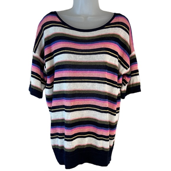 Talbots Sweaters - Talbots Knit‎ Top Size L Short Sleeve Round Lightweight 100% Linen Stripes